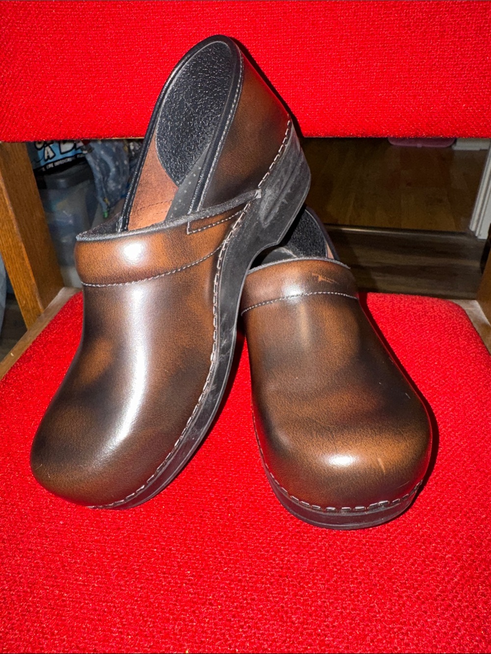 Sanita dark brown Slip-Resistant Clog Sole with Danish Flag Detail